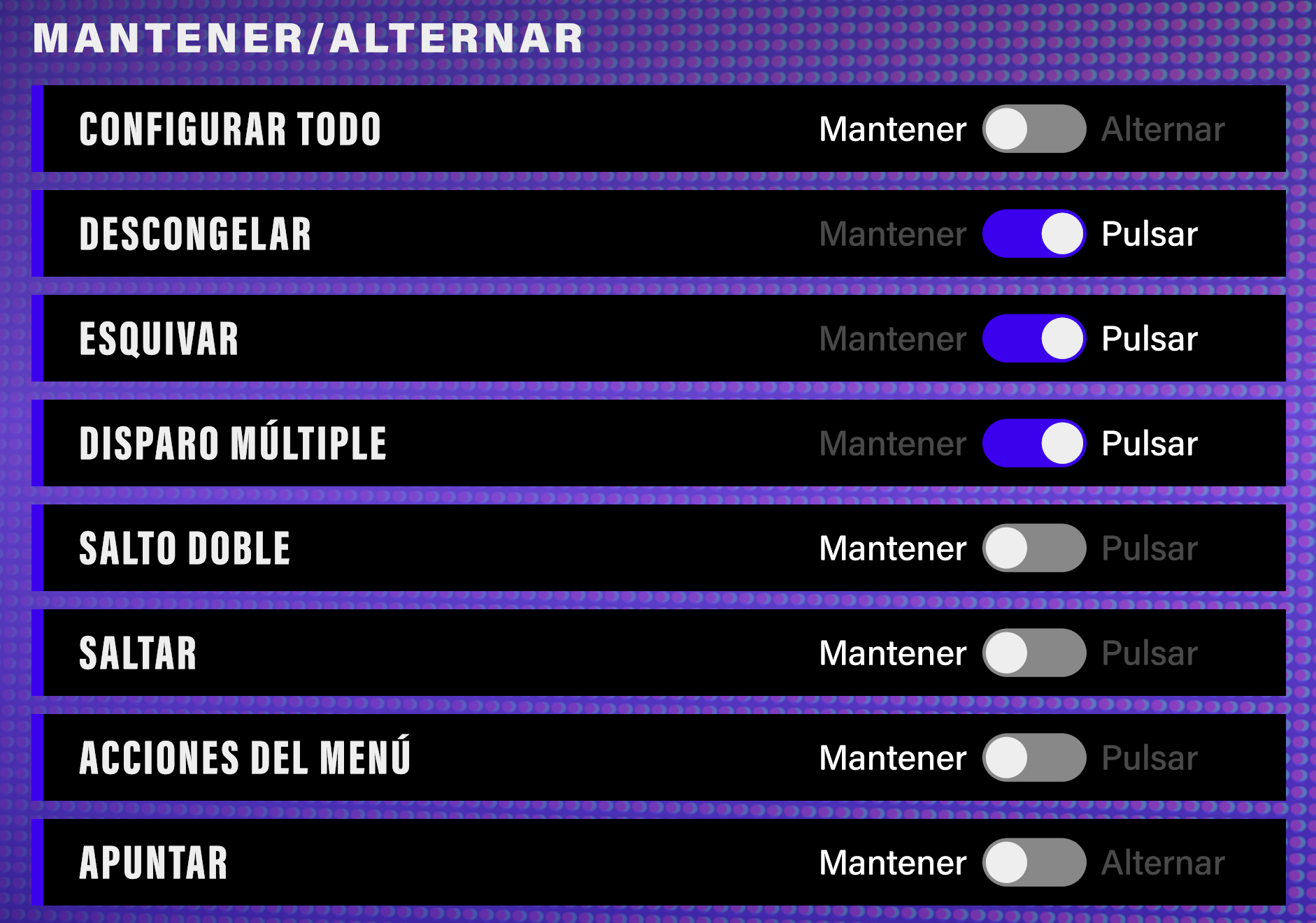 Configuración del juego