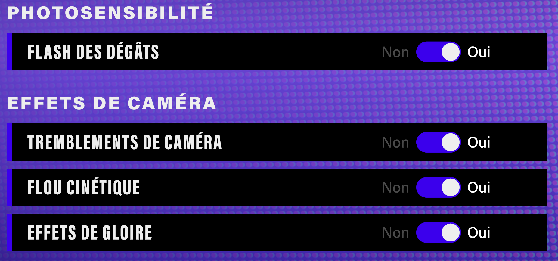 Paramètres vidéo et de la caméra