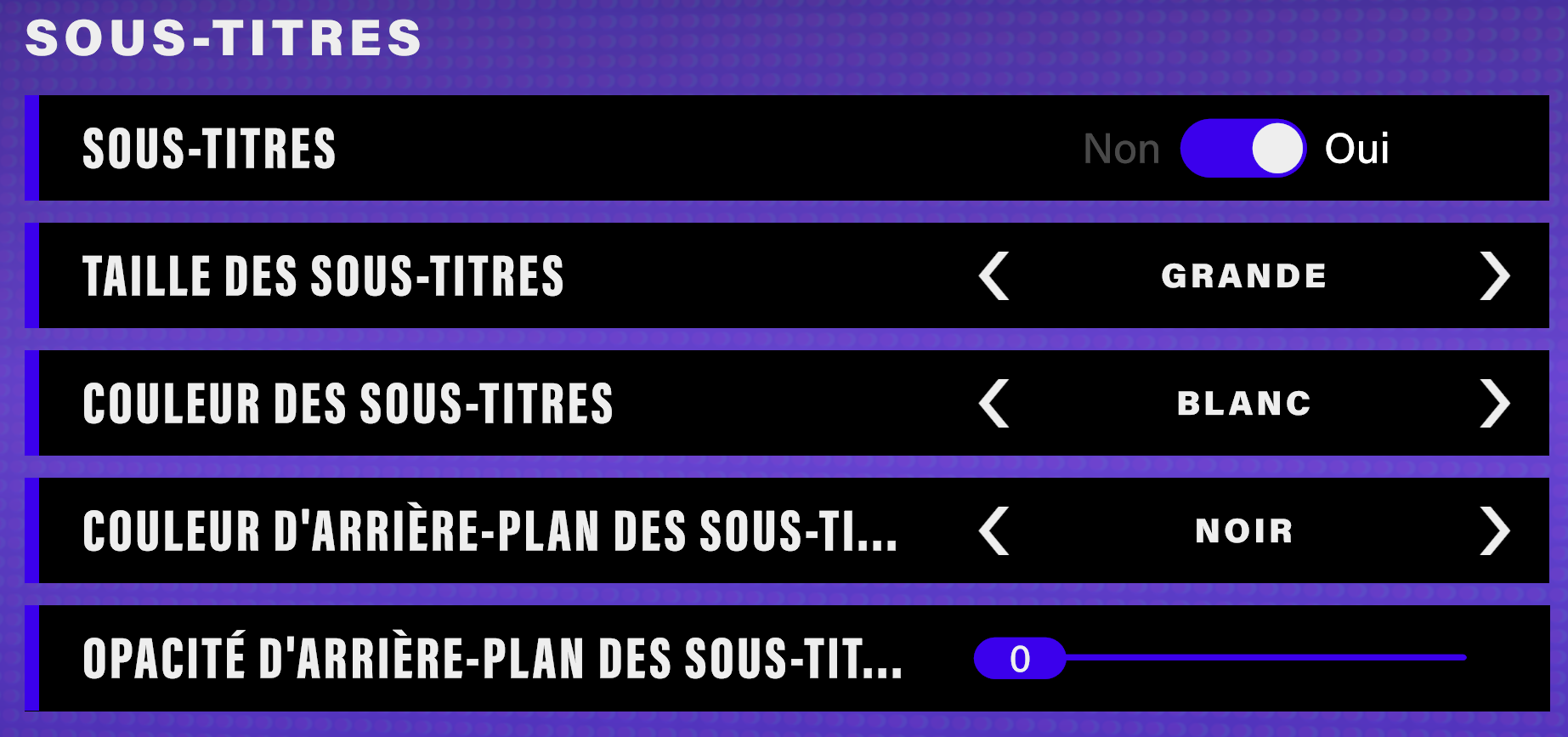 Paramètres des sous-titres
