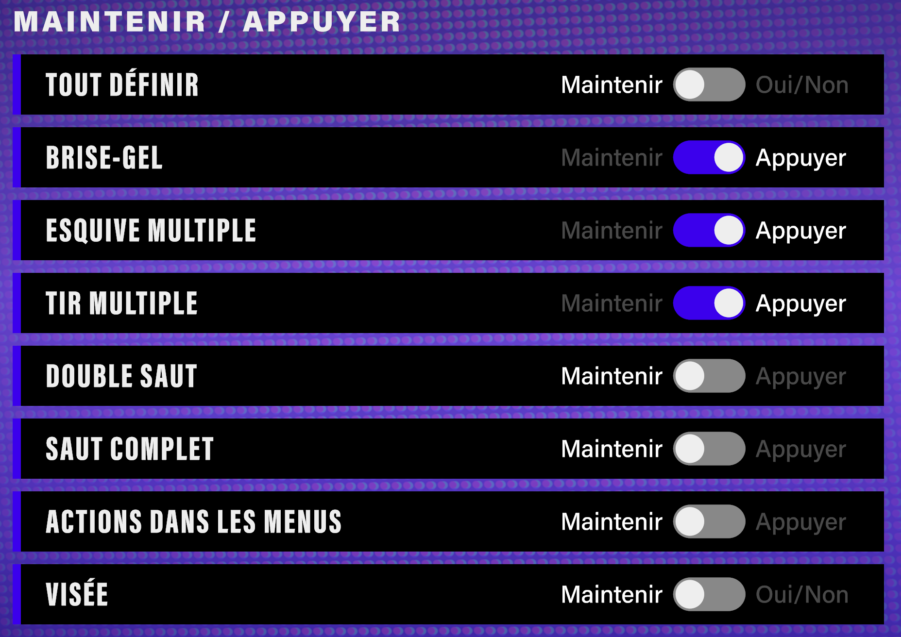 Paramètres de gameplay